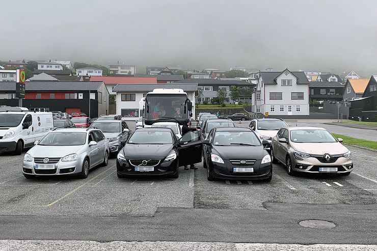 Cars waiting to board the ferry to Kalsoy