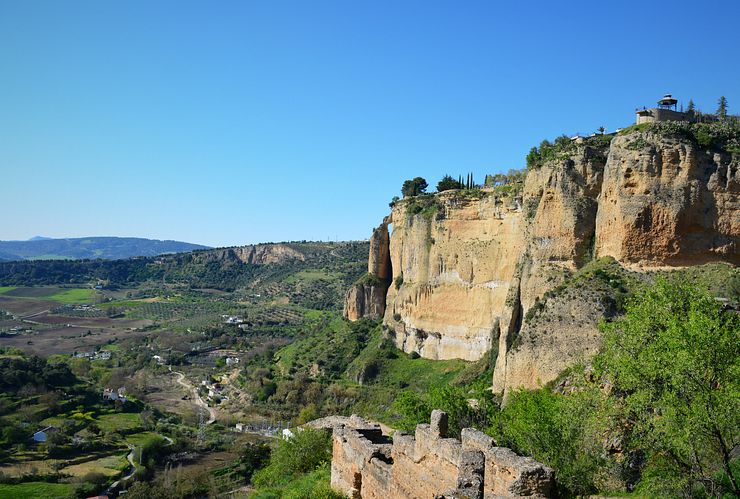 Ronda precipise and mirador from the valley.