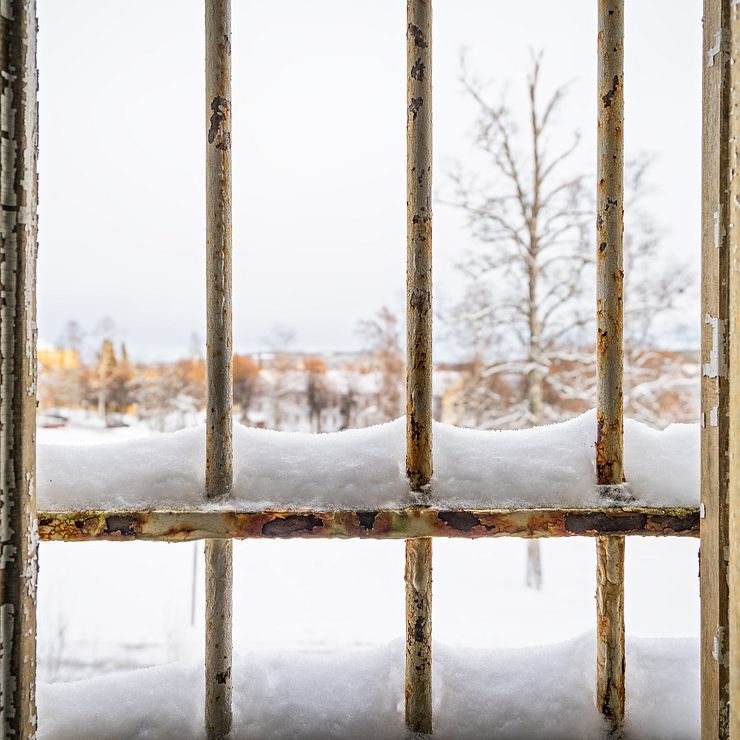 Rusty steel bars in a window in Fasta paviljongen