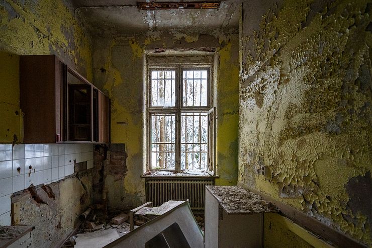 A former kitchen or washing room in Fasta paviljongen